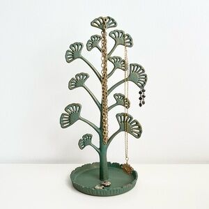 Green Gold Metal Iron Gingko Tree Jewelry Stand Holder Decorative Boho Rustic